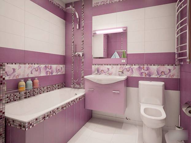 интерьер ванной комнаты в сиреневом цвете