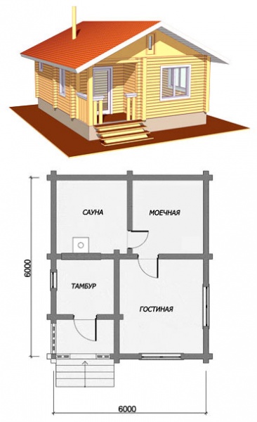 Проект бани 5х6 из бруса