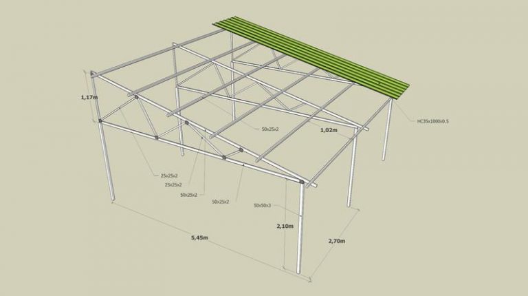 Навес для автомобиля из металлопрофиля односкатный своими руками пошаговая инструкция чертежи и фото