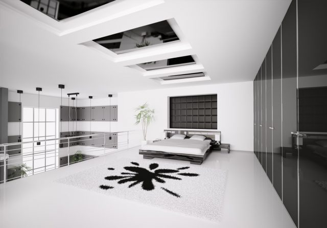 Черно-белый натяжной потолок: фото в интерьере