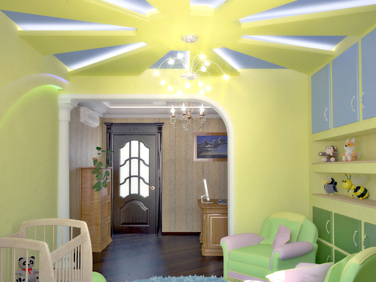 Двухуровневые потолки из гипсокартона с встроенной подсветкой