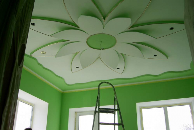 Современный дизайн потолков из гипсокартона, фото для зала