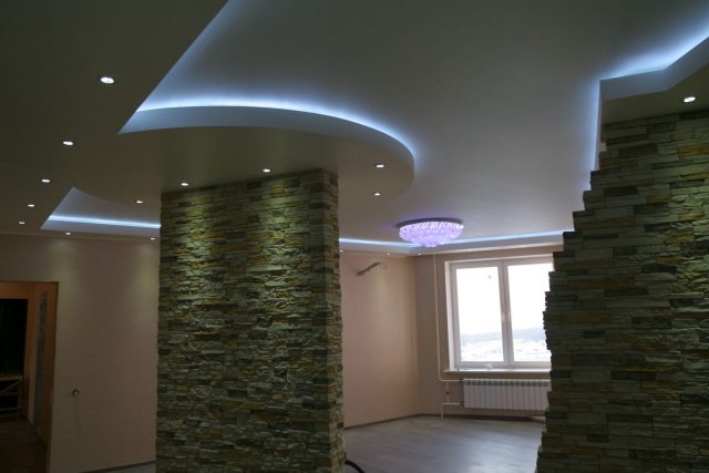 Многоуровневые потолки из гипсокартона с подсветкой: фото и монтаж