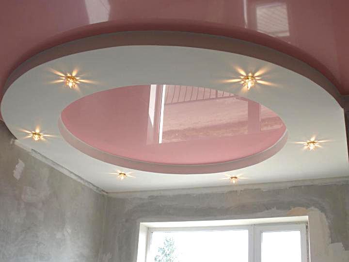 Точечный светильник для натяжных потолков с подсветкой фото в интерьере