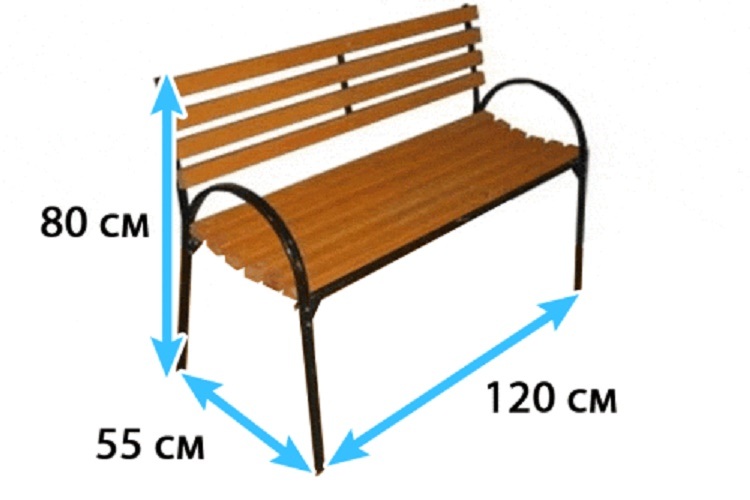 Схема скамейки со спинкой из профильной трубы