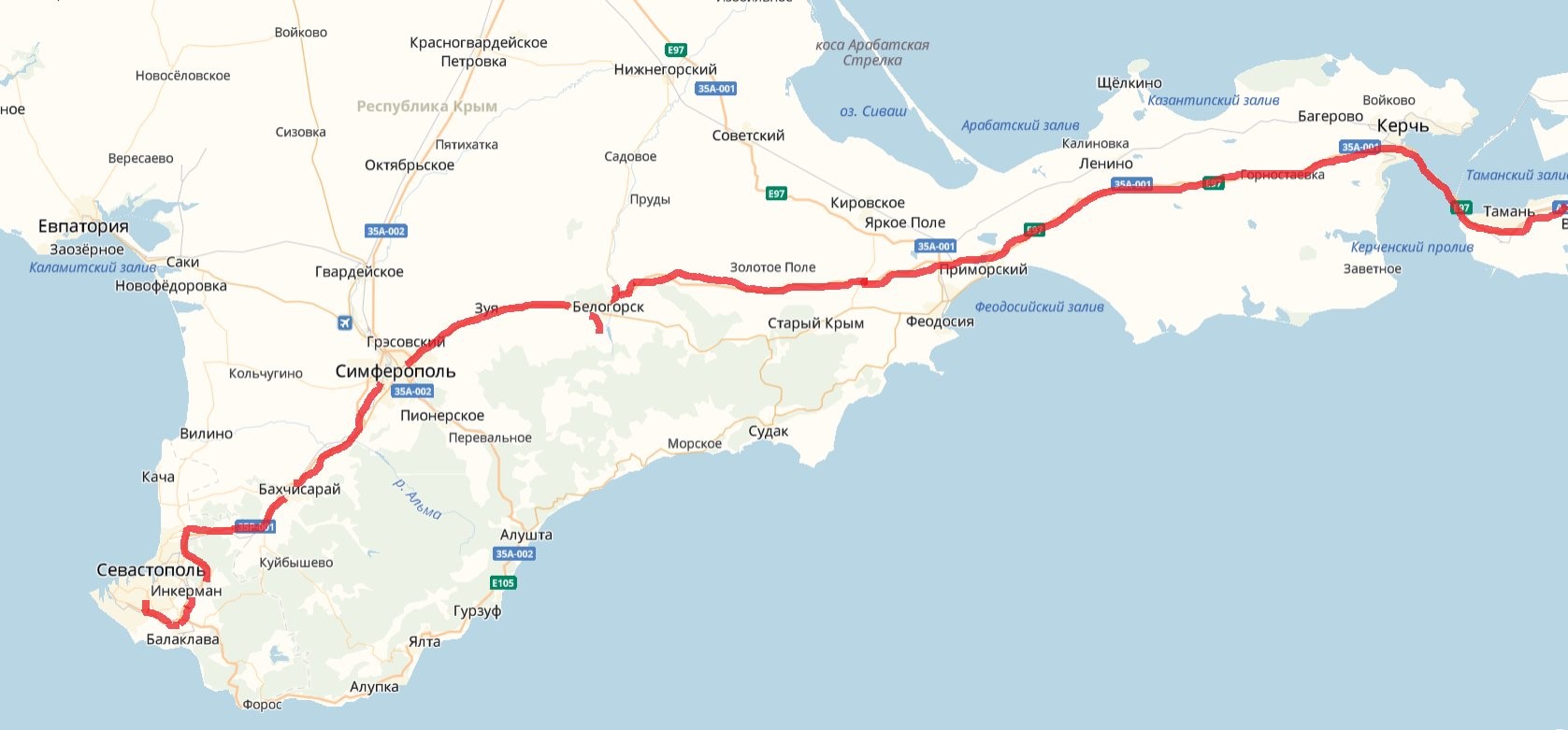 Расстояние от симферополя до крымского моста